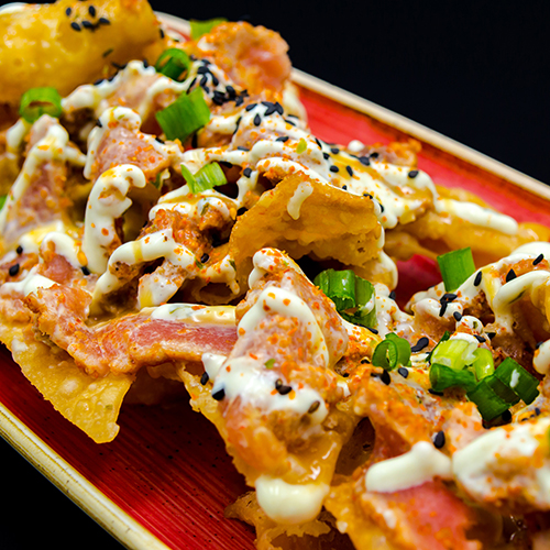 Ahi Poke Nachos with Carmelized Pineapple