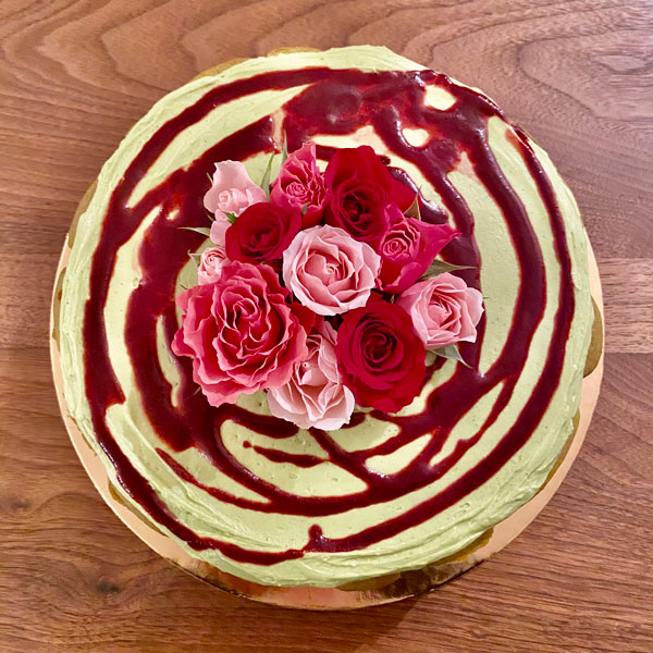 Matcha and Cherry Cake with Cherry Swirl