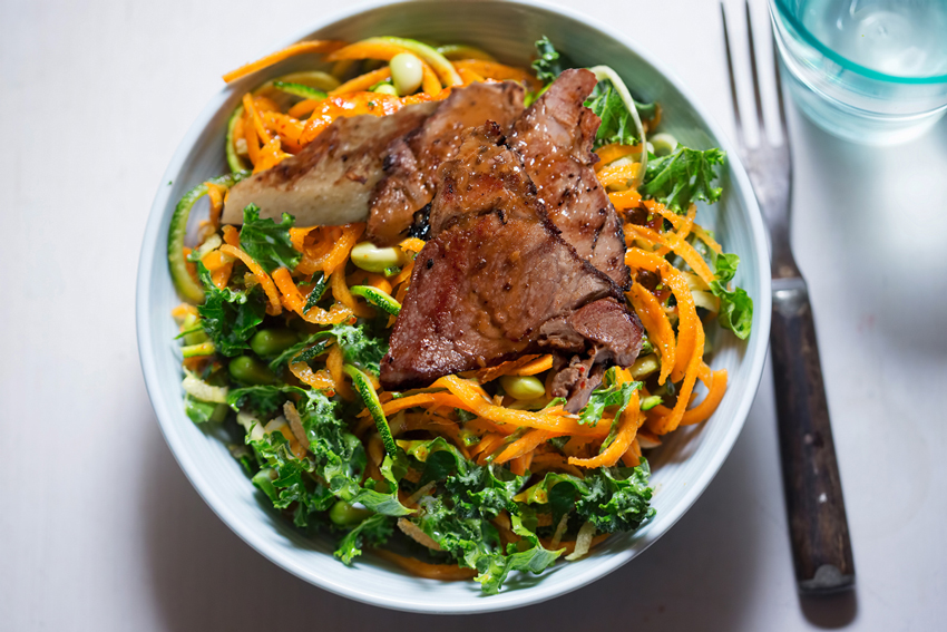 Grilled Lemongrass Beef Coulotte with Charred Broccoli di Ciccio with Yuzu Sour Vinaigrette