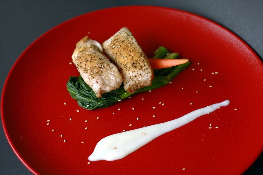 Glazed Pork with Peach Ginger, Kai Lan and Pineapple Yogurt